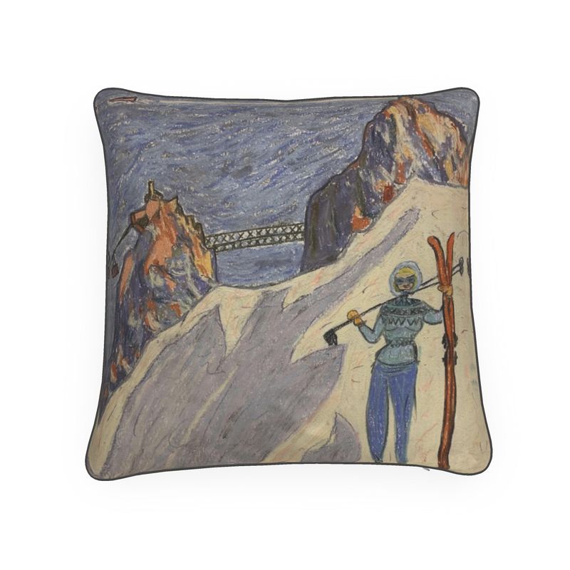 A soft velvet luxury cushion of the Aiguille du Midi in Chamonix