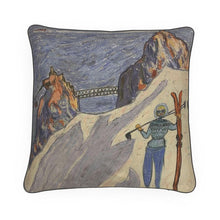 Load image into Gallery viewer, A soft velvet luxury cushion of the Aiguille du Midi in Chamonix
