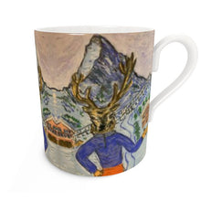 Load image into Gallery viewer, Deer on Skis in Zermatt with Matterhorn Bone China Mug
