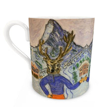 Load image into Gallery viewer, Deer on Skis in Zermatt with Matterhorn Bone China Mug
