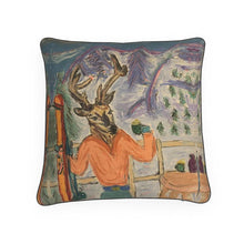 Load image into Gallery viewer, Deer with skis in St Moritz Cushion
