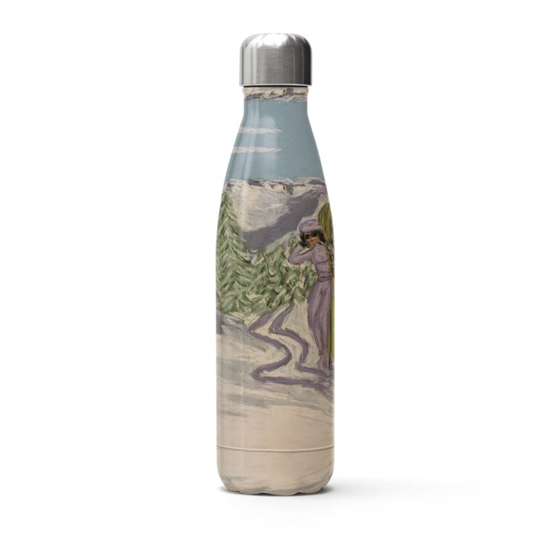 Lady with Skis in the Italian Alps Thermal Bottle