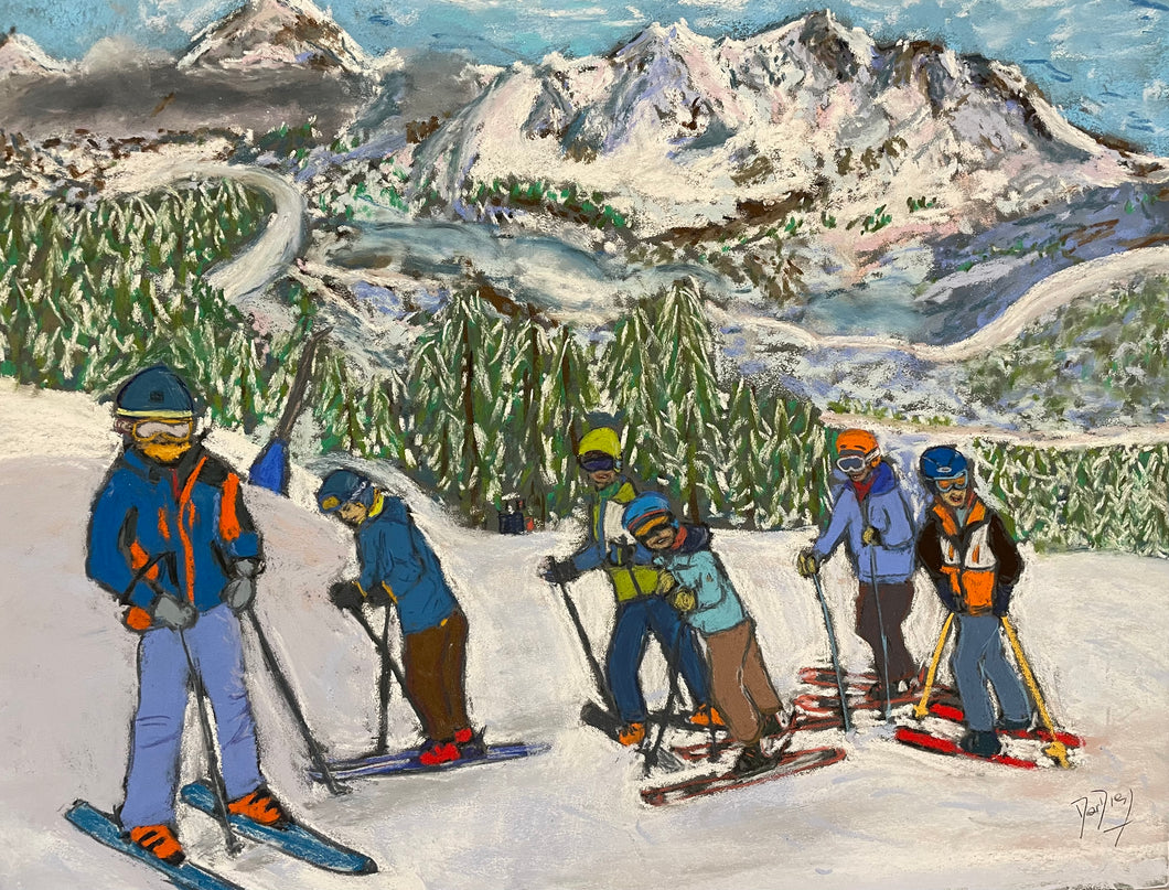 Boys Skiing in Pila, Aosta Valley Painting