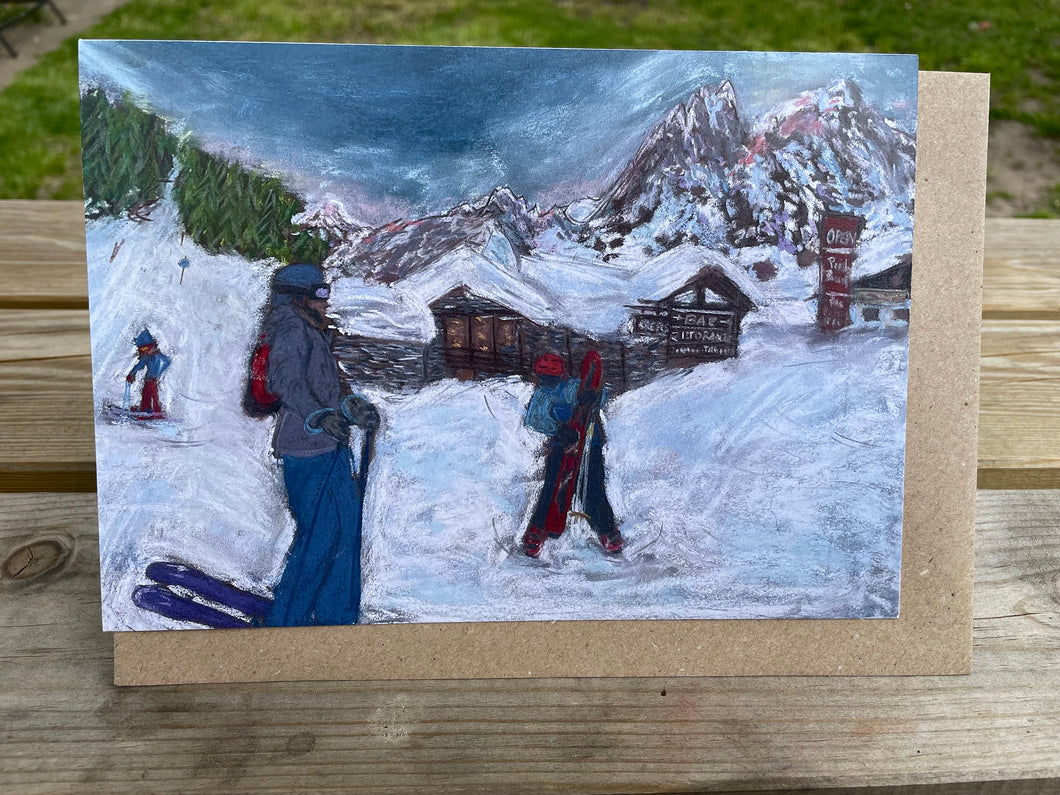 Greeting Cards of a Father and his Two Sons Outside Prè de Pascal in Courmayeur- Val Veny