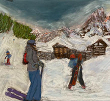 Load image into Gallery viewer, Painting of End of the Ski Day in Val Veny, Courmayeur Mont Blanc.
