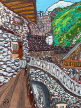 Load image into Gallery viewer, Painting of a balcony with a view of La Tour d&#39;Archet in Morgex, Vallée d&#39;Aosta
