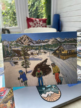 Load image into Gallery viewer, Mother and Kids skiing in Courmayeur Greeting Card 5&quot;x7&quot;

