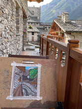 Load image into Gallery viewer, Painting of a balcony with a view of La Tour d&#39;Archet in Morgex, Vallée d&#39;Aosta
