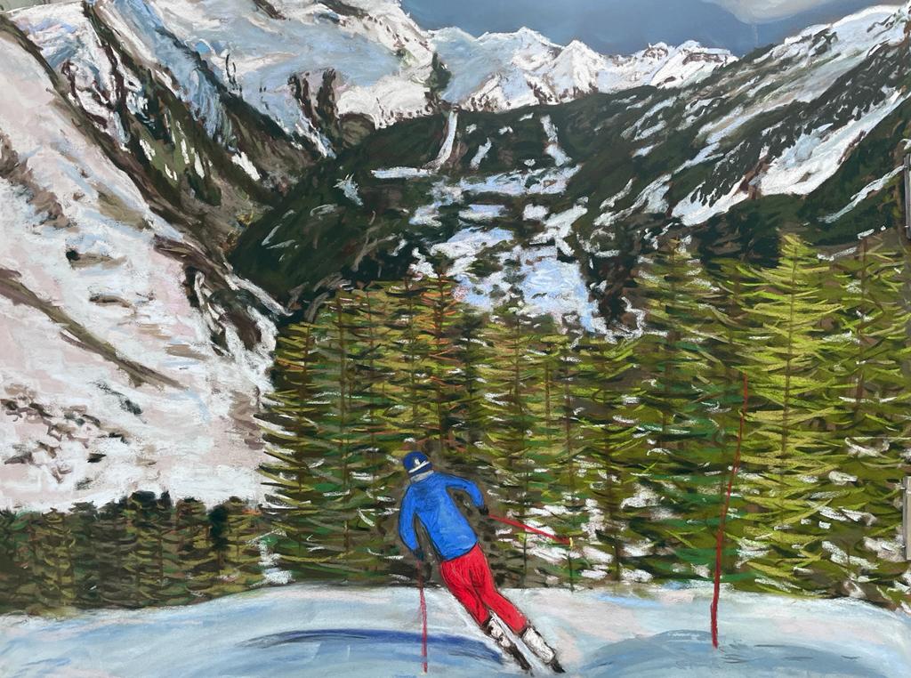 Skiing in La Thuile Soft Pastels Painting