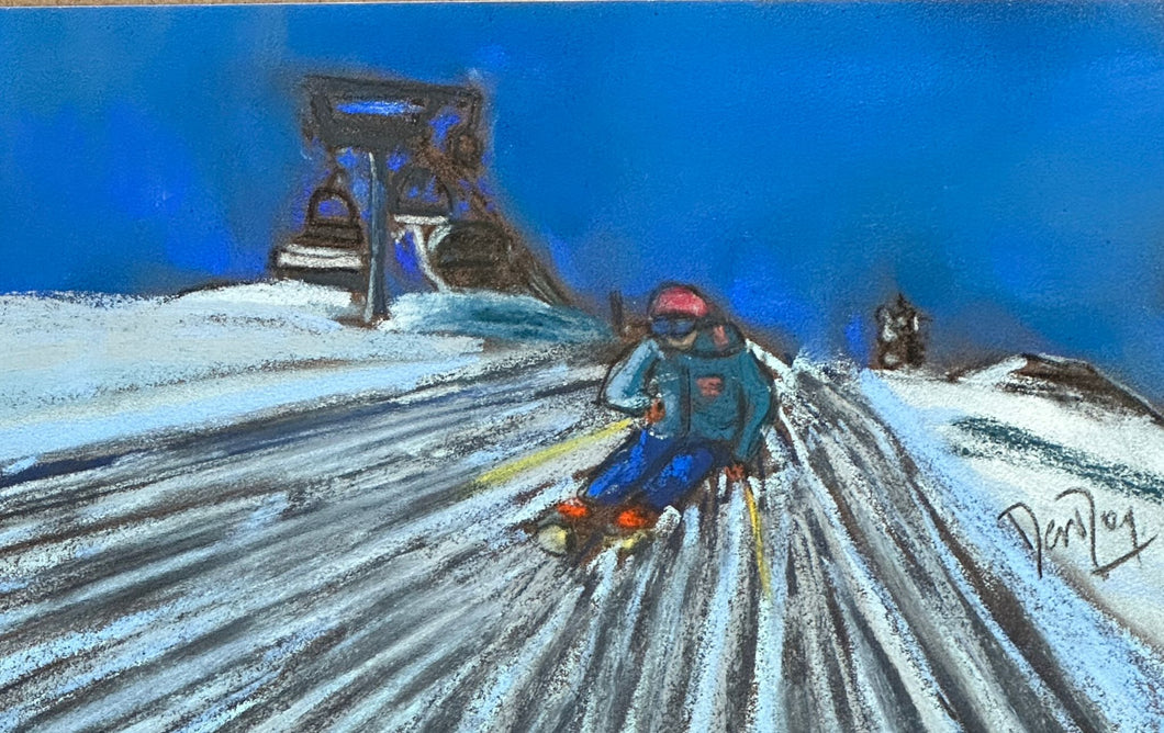 Skiing the Groomed Pistes Soft Pastel Mini-Painting
