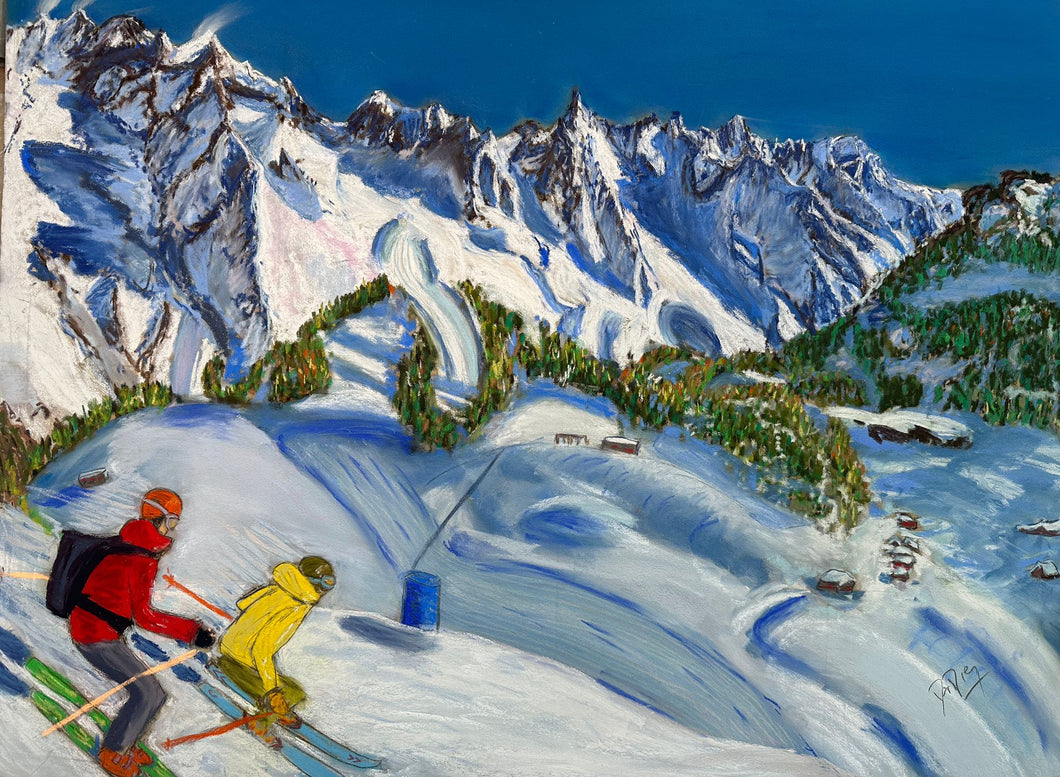 Skiing in Courmayeur Soft Pastels Painting