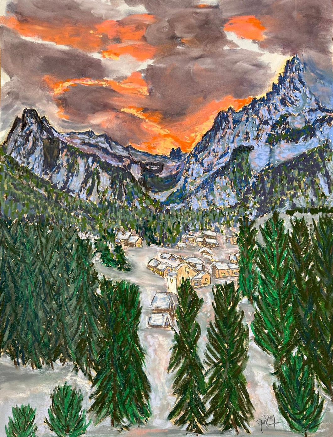 Sunset on Val Ferret Pastel Painting