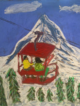 Load image into Gallery viewer, Painting of a couple on an old chairlift in Zermatt with Matterhorn
