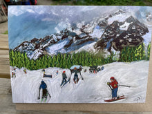 Load image into Gallery viewer, Greeting Card of Kids Skiing Behind Maison Vielle
