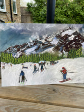 Load image into Gallery viewer, Kids skiing in Courmayeur Mont Blanc Behind Maison Vielle Print
