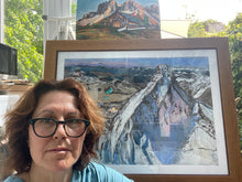 Load image into Gallery viewer, Martina Diez-Routh posing with Matterhorn from the Air framed. 70 x 50 cm unframed. 90 x 70 cm framed.
