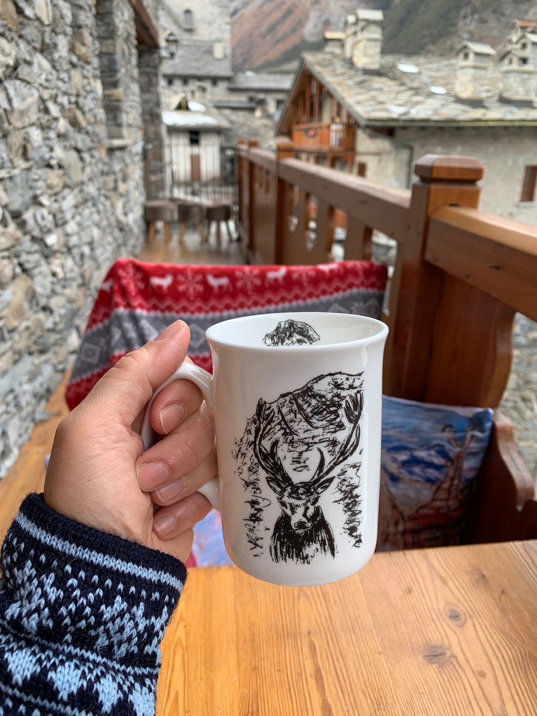Fine bone china mug/deer mug/ Monte Bianco / alpine décor/ homeware/home-warming gift/Christmas gift/gifts for her/ gifts for him/Mont Blanc Active